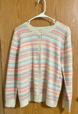 Croft & Barrow Fair Isle Multicolor Knit Cardigan Sweater L